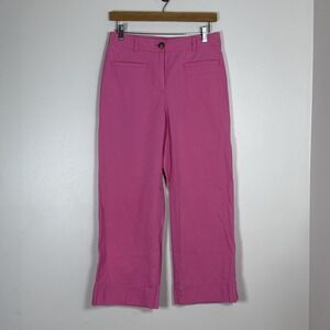 Talbots Womens Wide Leg Crop Pants Size 2 Pink High Rise Stretch Trouser Preppy